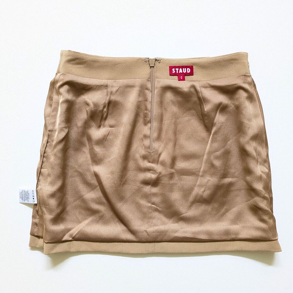 Staud Annette Mini Skirt Camel Brown Size 0 Office Academia Luxury Quiet Girl - Picture 5 of 14